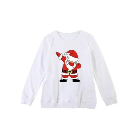 

Frobukio Christmas Sweatshirts Pullover Santa Claus Print Long Sleeve T-shirt Cotton Sweater Family Outfits White Kids 18-24 Months