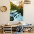 thumbnail image 2 of European Tapestry, River in Norway Sunrise Sunbeams Through Pine Trees Springtime Scenic, Wall Hanging for Bedroom Living Room Dorm Decor, 60W X 80L Inches, Baby Blue Apple Green, by Ambesonne, 2 of 5
