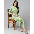 thumbnail image 3 of Janasya Women's Light Green Georgette Foil Printed Pant Set with Crop Top, 3 of 10