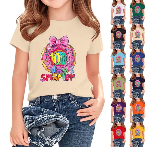 Afuyipoi Girls School Graphic Tees(For 2-14), Slim Breathable Short Sleeve Kid Tough Casual Tops For School or Party Green 13-14 Years