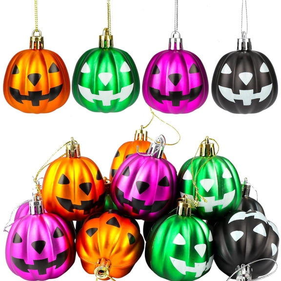 12PC Halloween Hanging Decoration Jack O Ball Tree Decorations Plastic Pumpkin Decoration Christmas Tree Ornaments Decorative Hanging Ornament