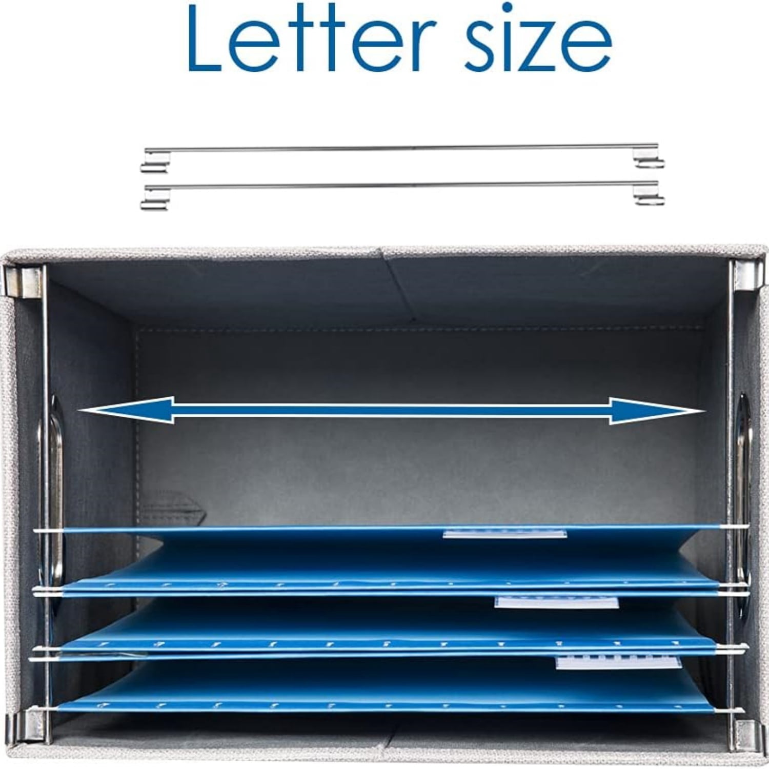 File Organizer Box - Set of 4 Collapsible Decorative Linen Filing Storage Hanging File Folders with Lids Office Cabinet Letter Size Light Grey (14x9.3x10.8 inch)