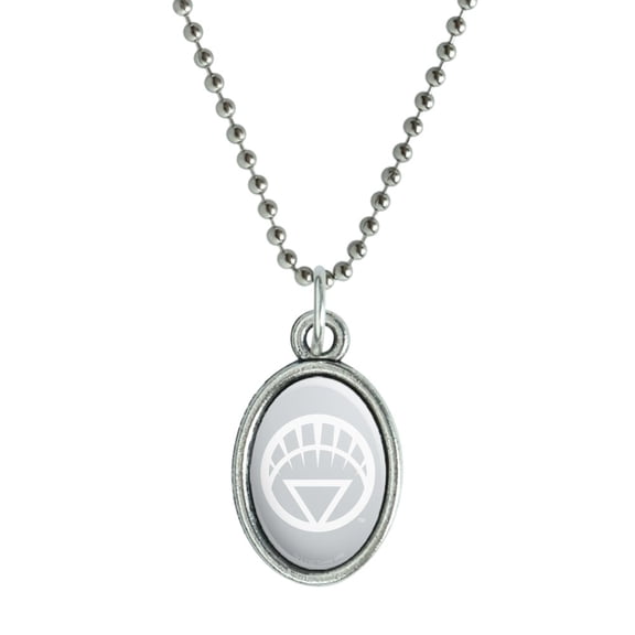 Green Lantern Blackest Night White Lantern Logo Antiqued Oval Charm Pendant with Chain