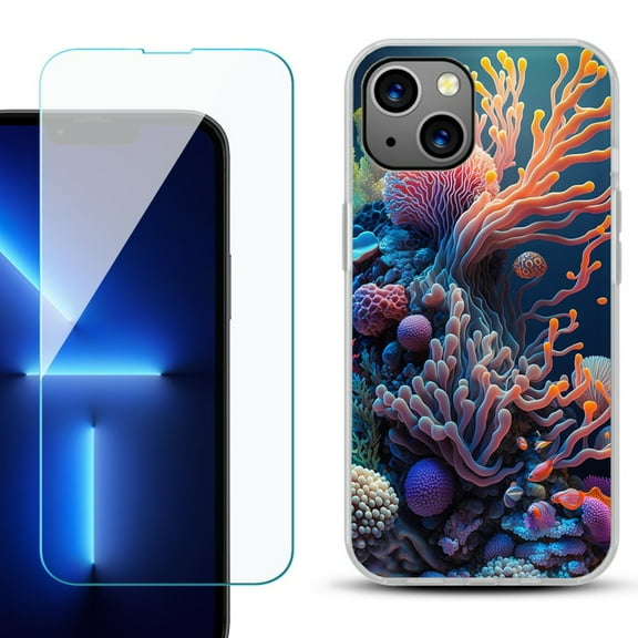 OneToughShield ® for iPhone 15 Fashion Phone Case, with Tempered Glass Screen Protector - Coral