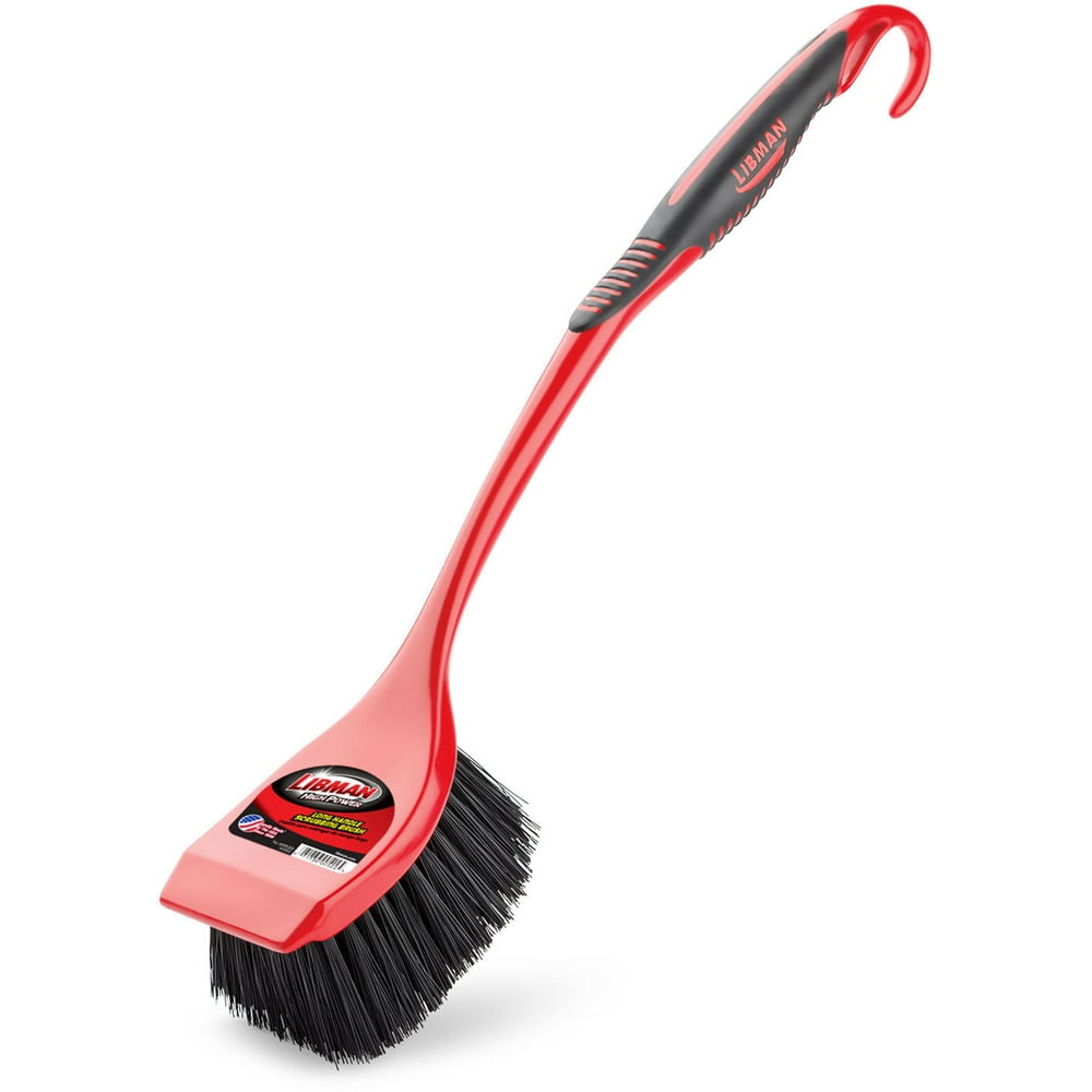 Libman 13 in Long Handle Red Utility Brush with BuiltIn Scraper and 2