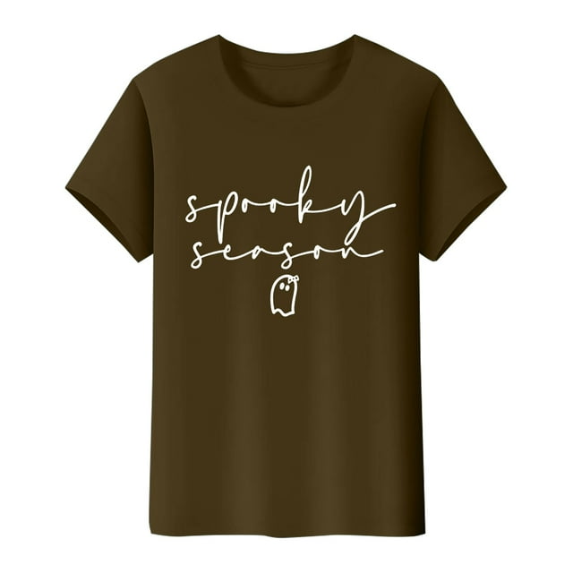 NMMUED T-Shirts d'Halloween pour Femmes T-Shirts à Col Rond pour Femmes T-Shirts d'Halloween Amusants Hauts pour Femmes T-Shirts Décontractés Mignons T-Shirts Graphiques d'Halloween T-Shirts d'Halloween pour Femmes Brun TG