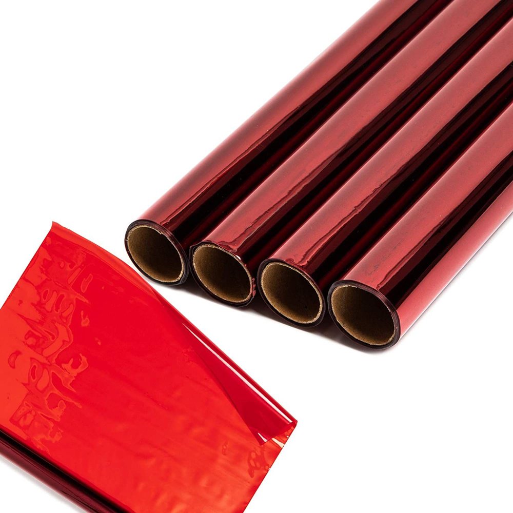 4 Pack 10ft. x 17 in. Cellophane Wrap Roll, Clear Red Wrapping Paper