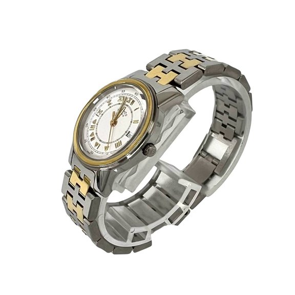 Pre-Owned HERMES Carrick Stainless Steel GP Quartz Wristwatch, Silver Gold, 33478
