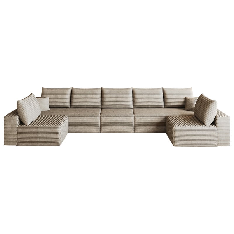 Modern Cloud U-Shaped Sectional Sofa, Modular Upholstered Sofa Couch, lush Corduroy Fabric Deep Seat Corner Sofa for Living Room, Apartment, No Assembly Required