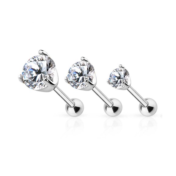 14 Karat Solid Gold Cartilage / Tragus Barbell 16 Gauge 6 MM  CZ Top