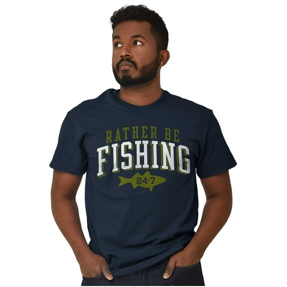 Funny Rather Be Fishing 24/7 Joke Men's Graphic T Shirt Tees Brisco Brands S