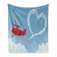 thumbnail image 1 of Smoke Soft Flannel Fleece Blanket, Pilot Travelling in Sky with a Vintage Plane Leaving Heart Shape Trails, Cozy Plush for Indoor and Outdoor Use, 70" x 90", Multicolor and Pale Blue, by Ambesonne, 1 of 6