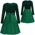 thumbnail image 2 of iiniim Girls Glittery Sequin Party Gown Round Collar Long Sleeve High Waist Belted Pleated Dress Green 4, 2 of 6