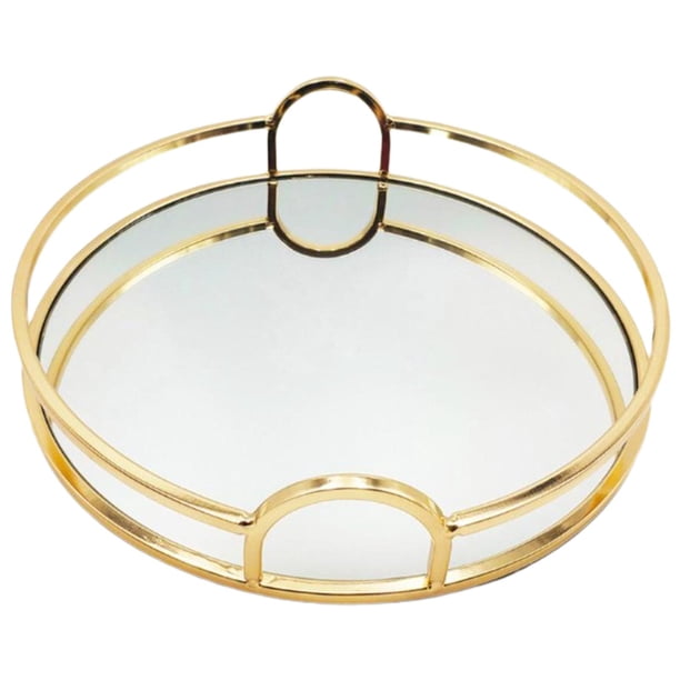 Bandeja de espejo para servir, bandeja con espejo para tocador, plato de fruta, bandeja de espejo, organizador para comida, aperitivos, pasteles, Dorado Gloria Bandeja de servir