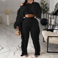 thumbnail image 4 of Gibobby Sudaderas de Forro Polar y Pantalones Conjunto casual de suéter con flecos de manga larga de punto sólido para mujer(Negro,XL), 4 of 5