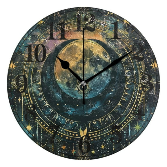 Bohomia Moon and Star Magical Silent Wall Clock 10" Non-Ticking Battery Clock