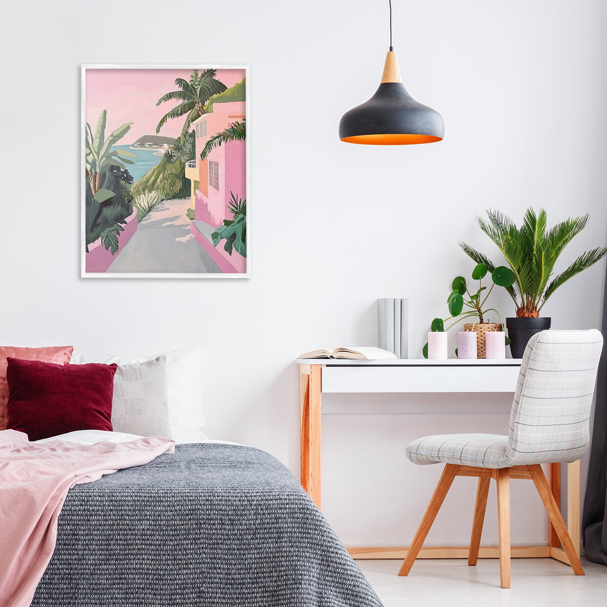 Stupell Industries Mediterranean Pink Coastal House White Framed Giclee Art, design by The Prints Vibe