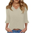 thumbnail image 2 of Fznquz Beige Womens Tops 3/4 Sleeve Fall Plain Tops Solid Casual Puff V Neck Women's Winter Fashion,XXL, 2 of 6