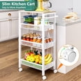 thumbnail image 5 of Utility Slim Storage Cart, 4 Tier Small Rolling Kitchen Laundry Room Cart with Wood Top, Metal Bathroom Storage Cabinet Mobile Shelf Unit Organizer Trolley with Handle for Narrow Space, 5 of 8