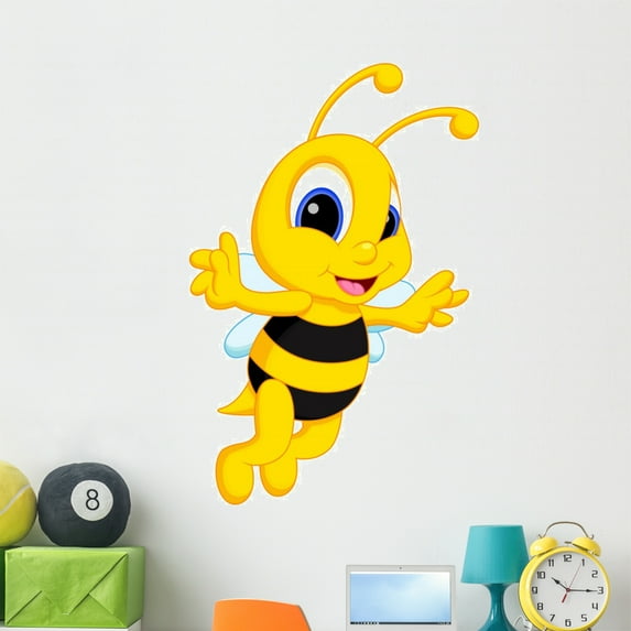 Cute Bee Cartoon Wall Decal by Wallmonkeys Peel and Stick Graphic (48 in H x 31 in W) WM346564