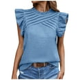 thumbnail image 2 of Plus Size Tank Tops for Women Sleeveless Ruffle Round Neck Pleated Shoulder Flounce Solid Color Top Blue M, 2 of 6