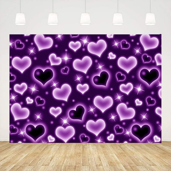 9x6ft Purple Hearts Early 2000s Backdrop for Photography Love Heart Birthday Party Photo Background 2000s