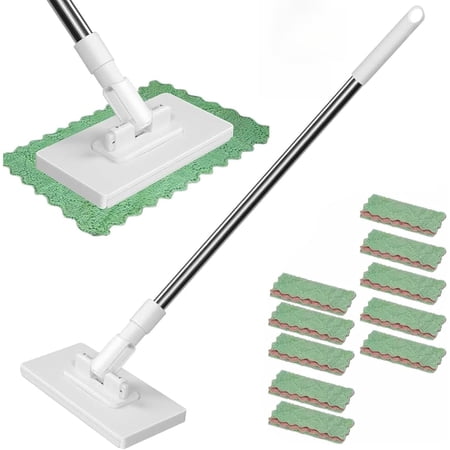 Rubinzhi Snap Grip Mini Mop Zero Touch for Floor Cleaning Dry and Wet Use Retractable with 10 Reusable Cloths