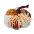 thumbnail image 2 of 6 Inch White Plaid Fabric Fall Pumpkin Decor, Small Plush Halloween Pumpkin for Home, Fall Table Decor for Indoor, Porch, Mantel, 1 Pack, 2 of 7