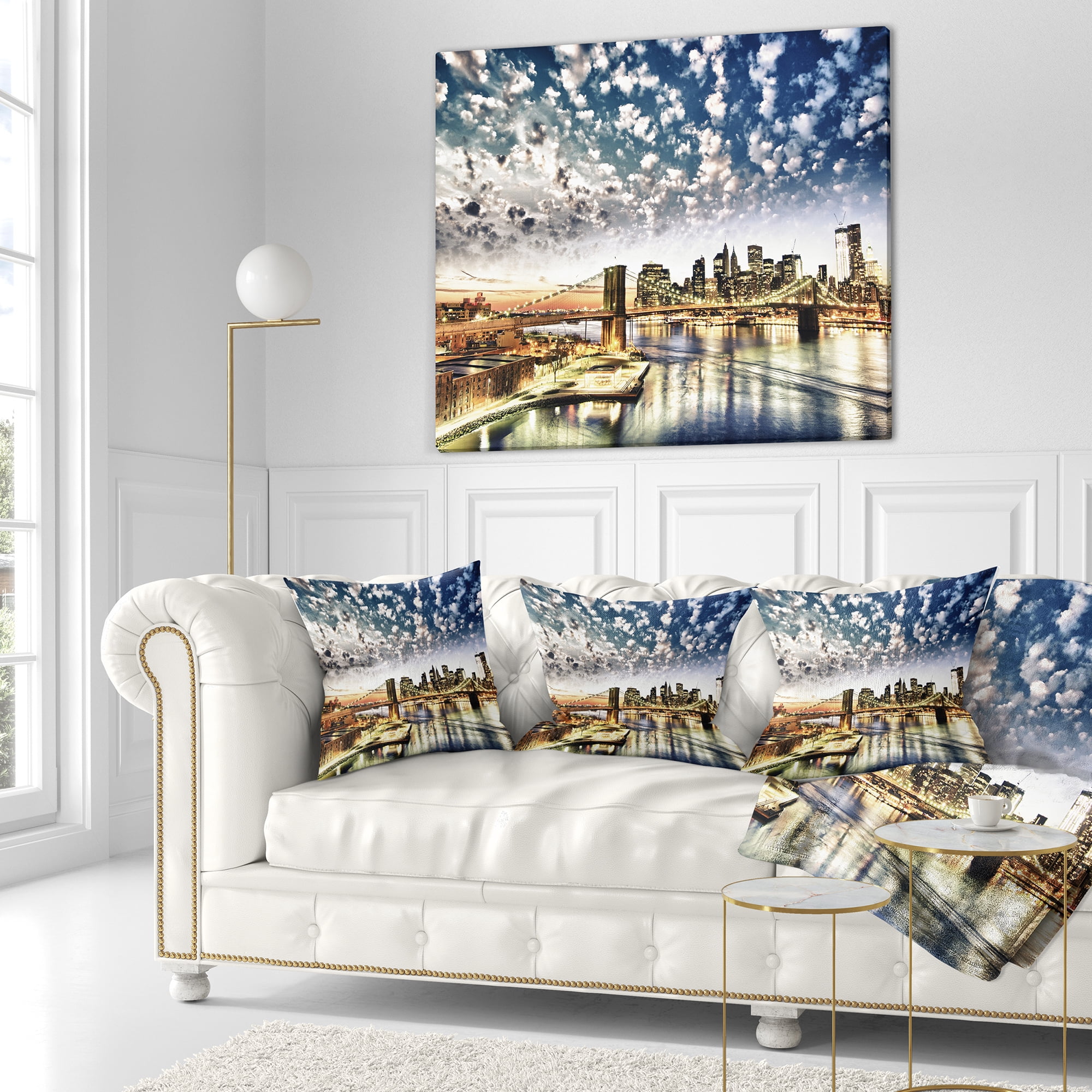 Designart New York City Manhattan Skyline - Cityscape Photo Throw Pillow - 18x18