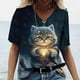 thumbnail image 3 of Camiseta de manga corta con estampado de gato para mujer, ropa Harajuku para mujer, Tops con cuello en V de gran tamaño, ropa de animales para mujer, 3 of 4