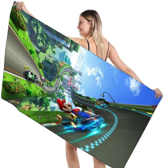 Mario Serviette de Plage Légère, Serviette en Microfibre Sans Sable à Séchage Rapide pour la Natation, le Voyage, le Camping, les Vacances à la Plage