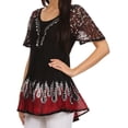 thumbnail image 3 of Sakkas Cora Relaxed Fit Batik Design Embroidery Cap Sleeves Blouse / Top - Black / Red - One Size, 3 of 5