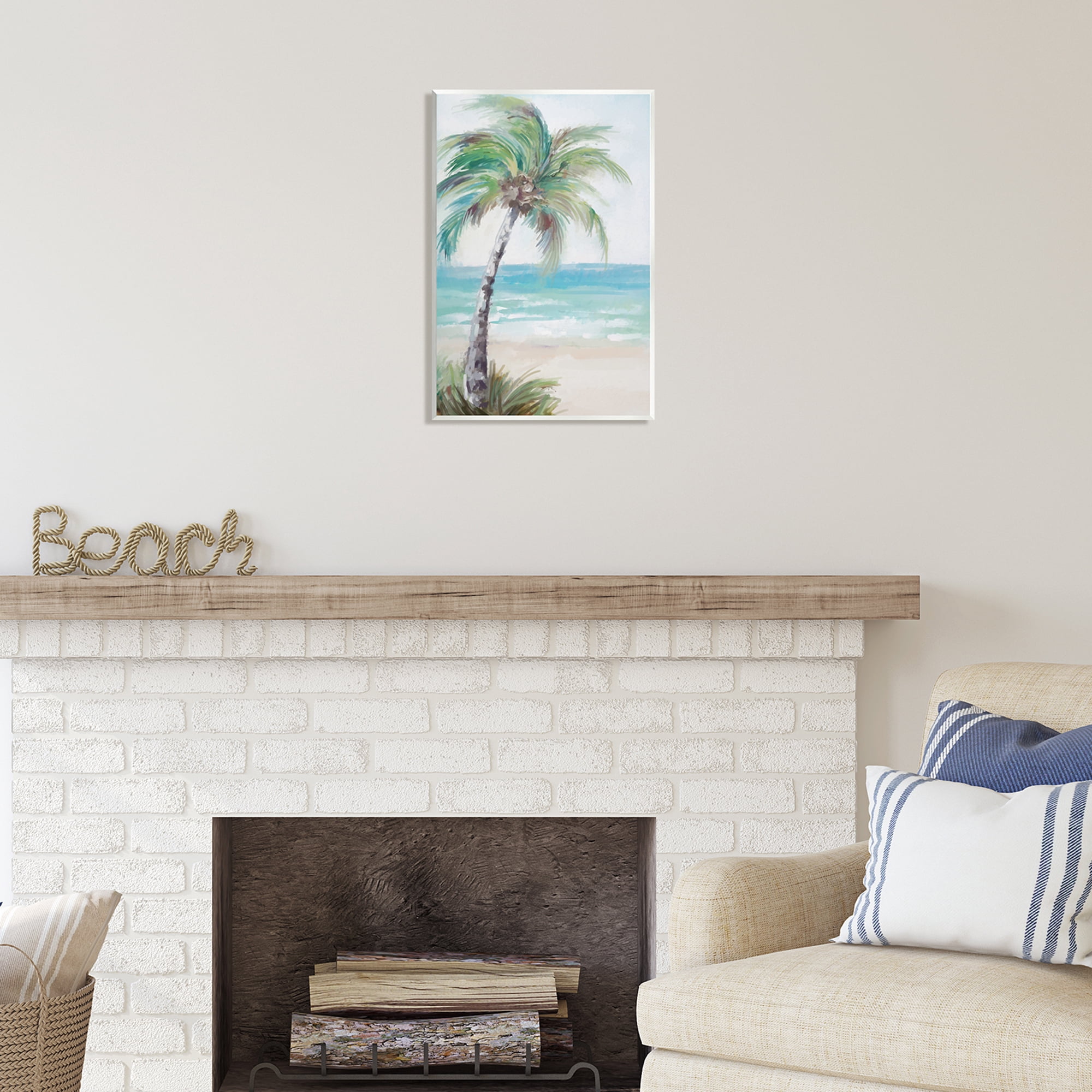 Stupell Industries Soft Palm Tree on Beach Landscape Painting Unframed Art Print Wall Art, 13 x 19