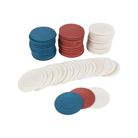 Box Of 100 Plastic Red White And Blue Poker Chips