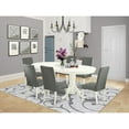 thumbnail image 2 of HomeStock 7 Piece Kitchen Table & Chairs Set Consist of an Oval Dining Table with Leaf and 6 Gray Linen Fabric Upholstered Chairs, 40x76 Inch, Linen White, 2 of 7