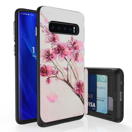 Galaxy S10 Case, PimpCase Slim Wallet Case + Dual Layer Card Holder For Samsung Galaxy S10 [NOT S10e OR S10+] (Released 2019) Cherry Blossom