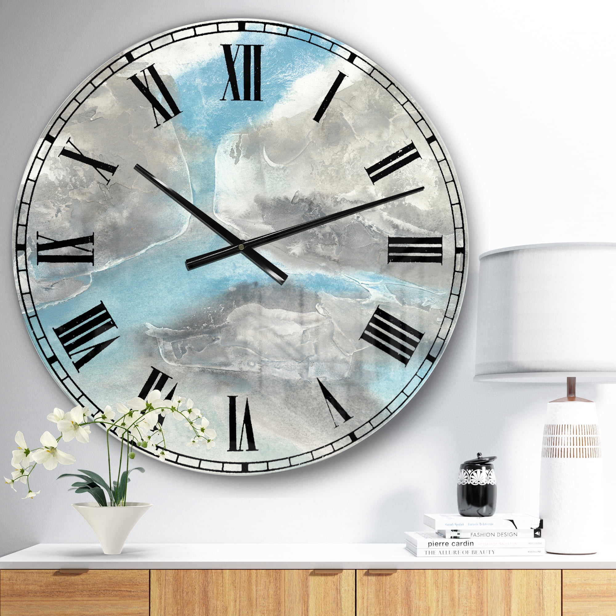 Designart 'Watercolor Minimal Blue Tones II' Mid-Century wall clock