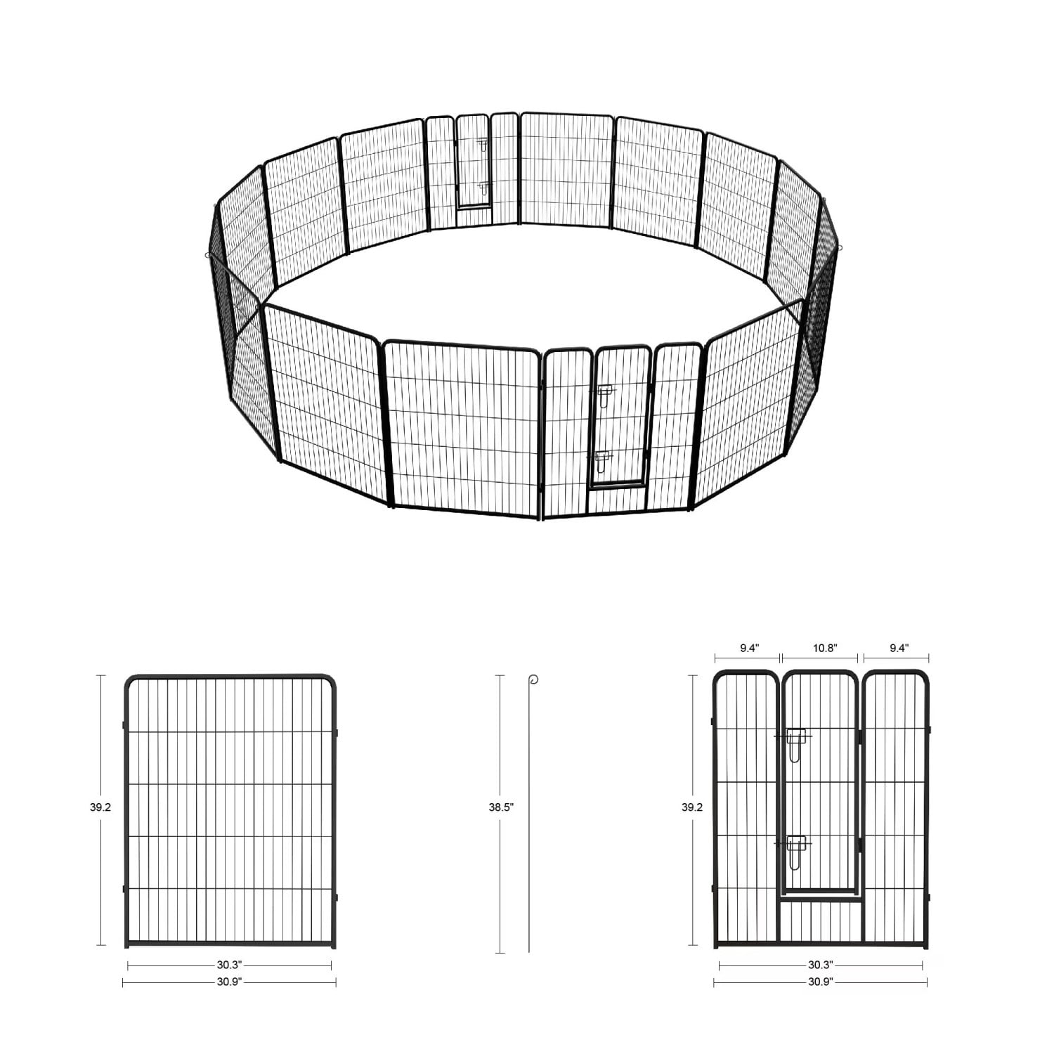 Dog Playpen 40 Inch 16 Panels, Foldable Metal Puppy Playpen with Door, Heavy Duty Dog Exercise Pen for Indoor Outdoor, RV Camping Yard, Black