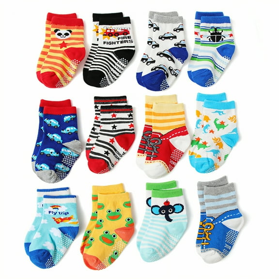 TELOLY 12Pairs Kids Socks,5-7Years Old Non Slip Socks,Mid-Calf Length Baby Girl Socks,Style9,Xl