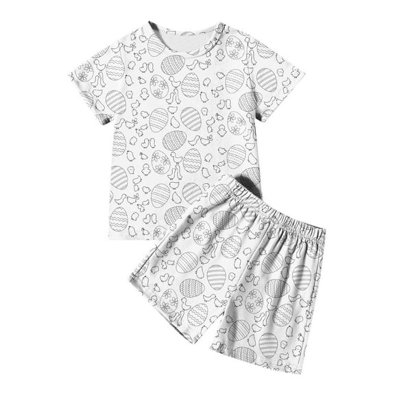 Easter Baby Girl Outfit Easter Bunny Print Crewneck Short Sleeve Tee Shorts Outfit Set Toddler Clothes