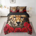 thumbnail image 2 of Cheetah Twin Comforter Set 7 Pieces,All Season Bed in a Bag Twin,Red Rose Flower Bedding Set with Leopard African Wild Animals Comforter,Flat Sheet,Fitted Sheet,Pillowcases,Pillow Shams, 2 of 5