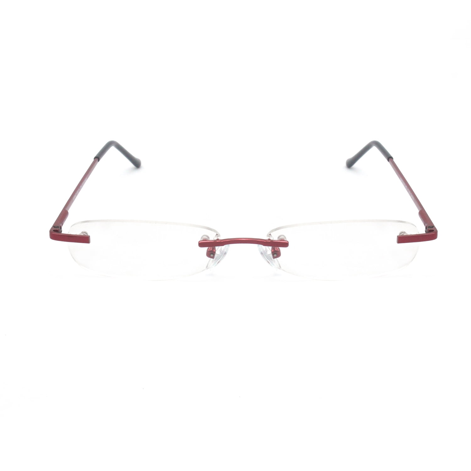 EYE ZOOM Compact Rimless Reading Glasses with Slim Wine Red and Silver Case for Men and Women, +3.00