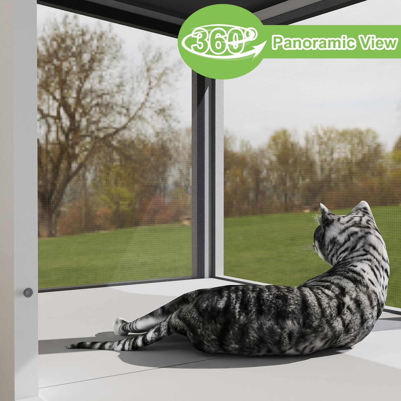 Gowoodhut 46.85" L Cat Window Box,Wooden Cat Window Enclosure for 1-3 Cats,Window Catio Outdoor Enclosure