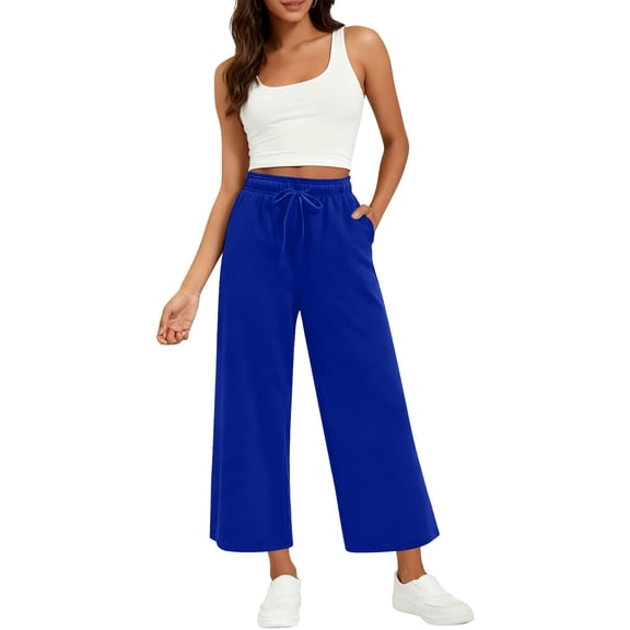 Women's Pants Fashion Casual Pants For Women Casual Nine Point Solid Color High Waisted Wide Leg Casual Pants