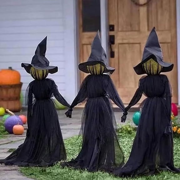 Halloween Witch Decorations Outdoor, 59" Light Up Witches Holding Hands Witches with Stakes, Voice Control Screaming Life Size Witches Waterproof for Yard Garden Lawn Decor, 1 count
