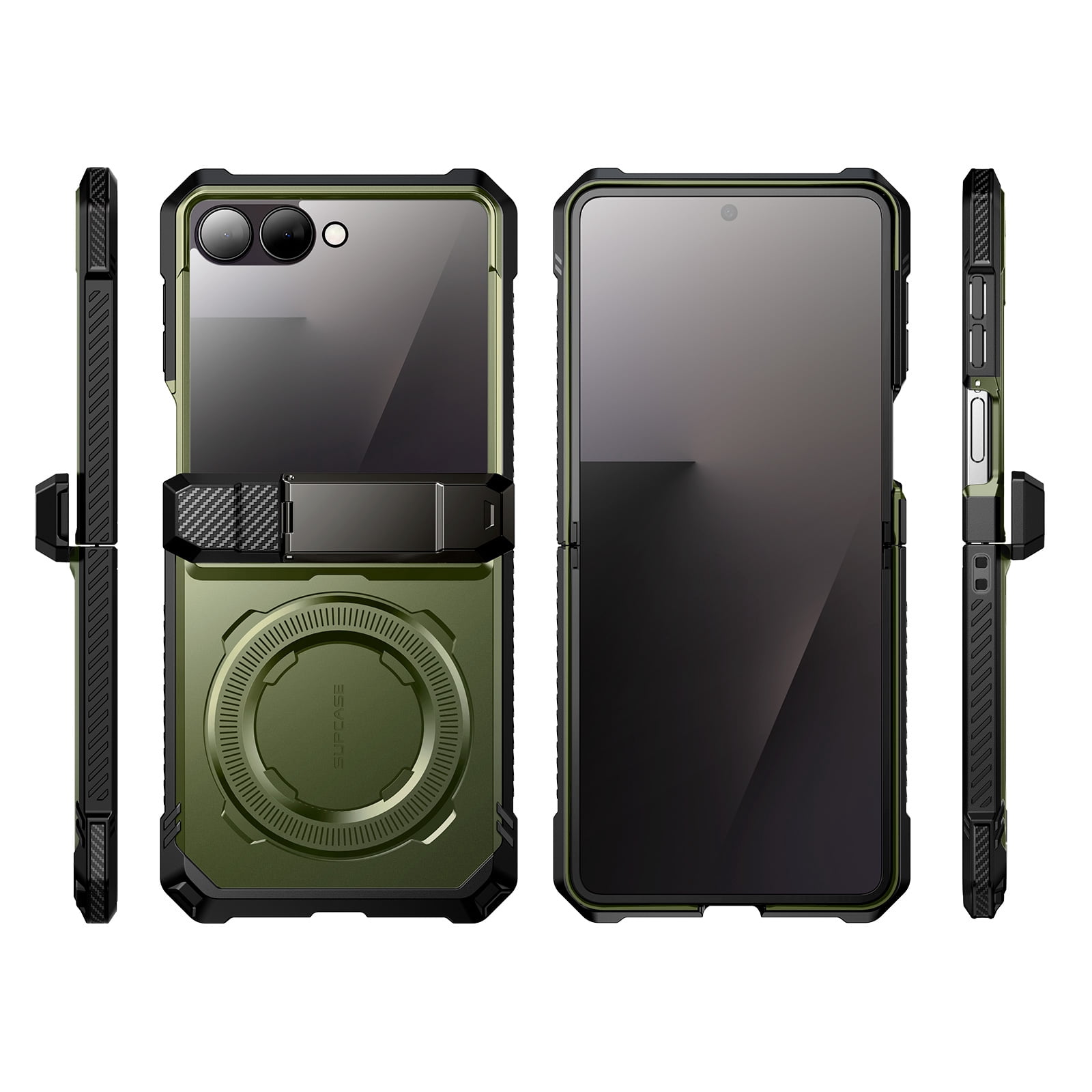 SUPCASE for Samsung Galaxy Z Flip 7 Magnetic Case with Stand & Front Screen Protector, Built-in N52 Magnets [Support MagSafe] Hinge Protection Full Body Military-Grade Rugged Back Phone Cover, Guldan