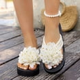 thumbnail image 6 of Gpaecead Women Fabric Flower Flat Flip Flops Lightweight Eva Footbed Spring Summer Beach Casual Shoes,A-Beige, 6 of 8