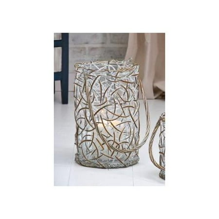 Large Brown/Clear Willow Weaved Round Glass Candle Holder 15.9"