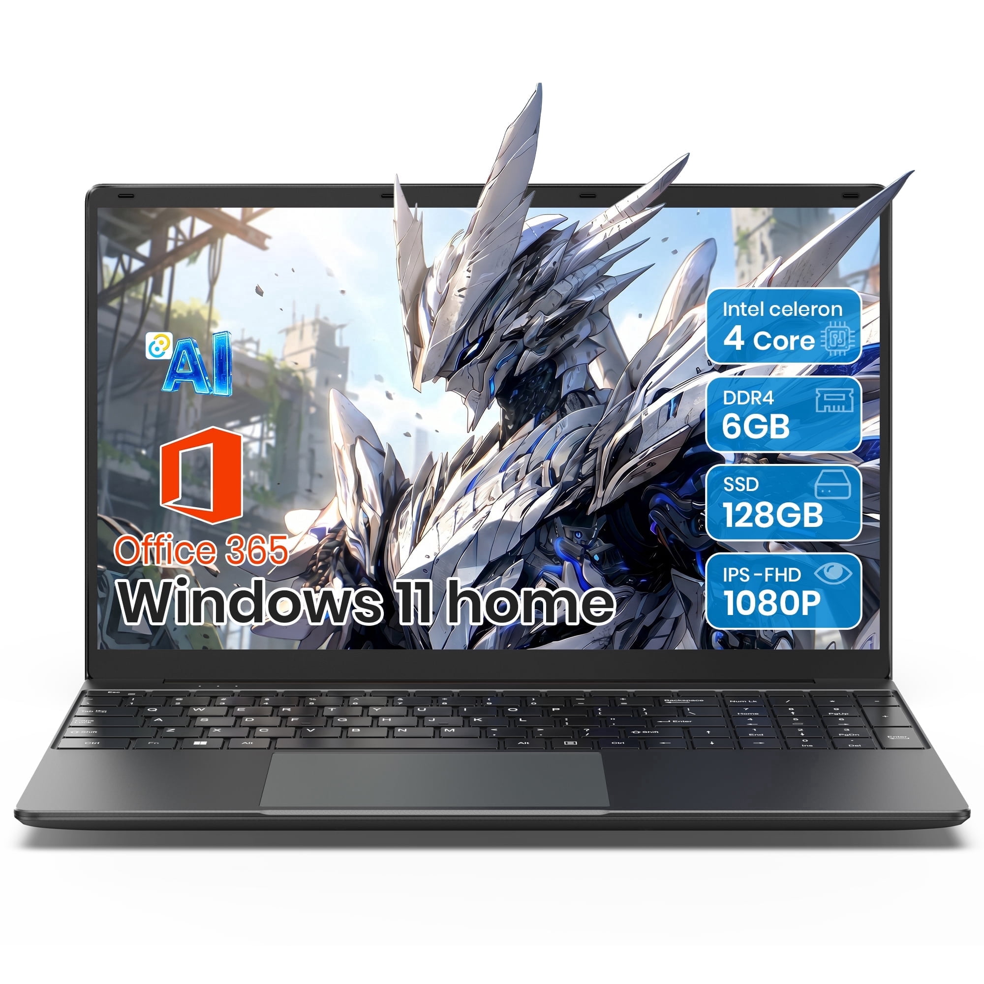 SGIN 15.6in Laptop 6GB DDR4 128GB SSD Laptop AI, Windows 11 with 4-Core Intel Celeron Laptop Computer, 1-yr Office 365, FHD 1920*1080