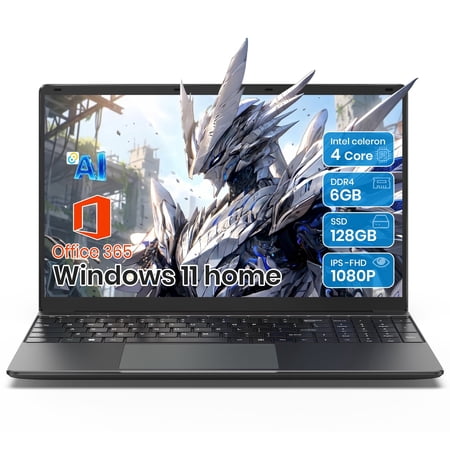 SGIN 15.6in Laptop 6GB DDR4 128GB SSD Laptop AI, Windows 11 with 4-Core Intel Celeron Laptop Computer, 1-yr Office 365, FHD 1920*1080